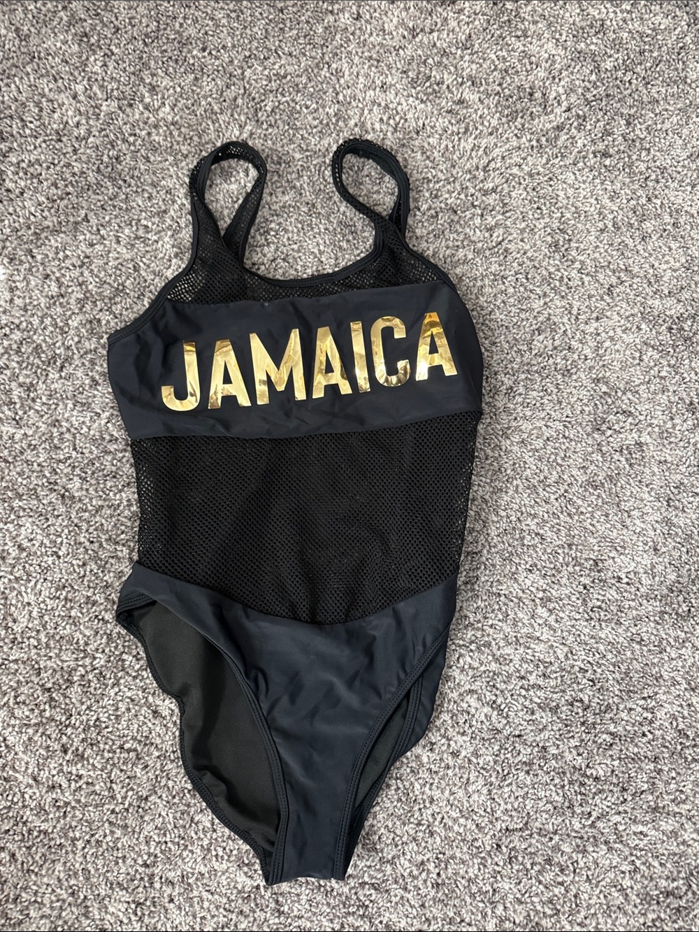 Black One-Piece Swimsuit with Gold "JAMAICA"
